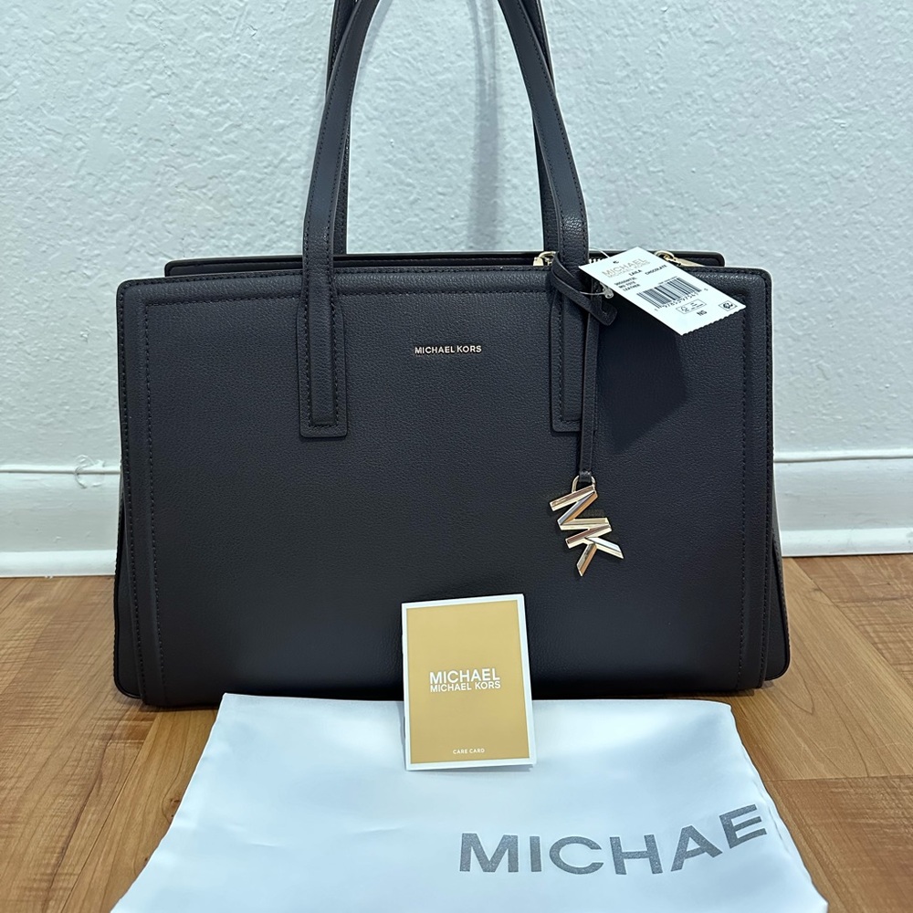Michael Kors Laila Medium Leather Tote - Chocolate - Picture 1 of 10